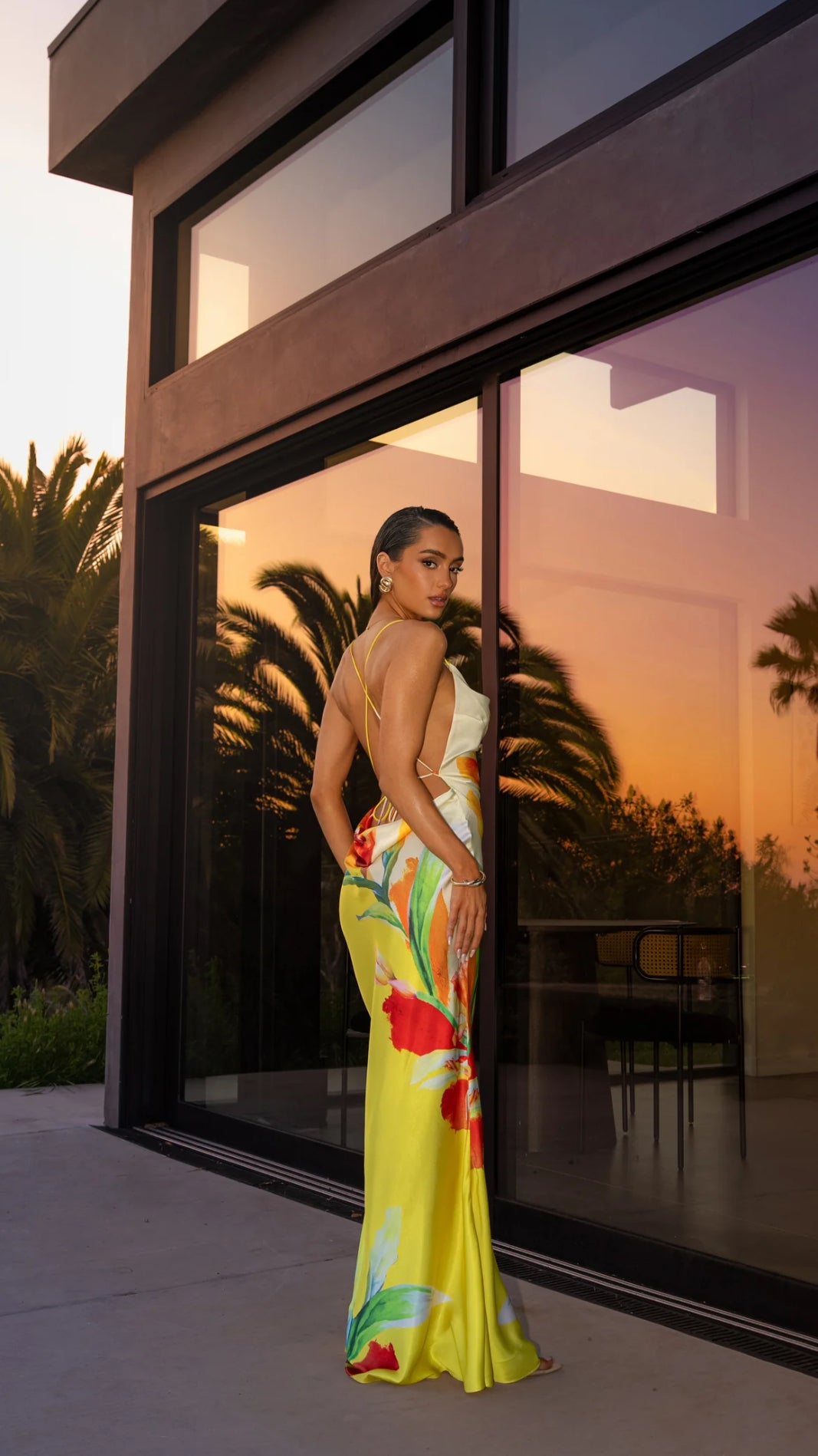 Abito JANETT SATIN FLORAL PRINT MAXI DRESS