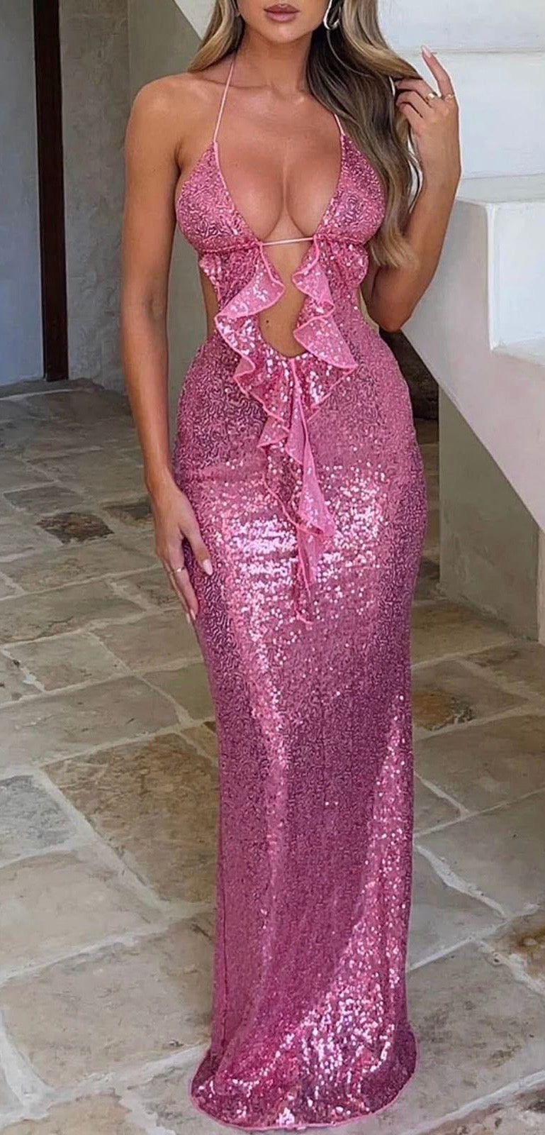 Vestito Daiana con paillettes scolatura con voilá schiena scoperta