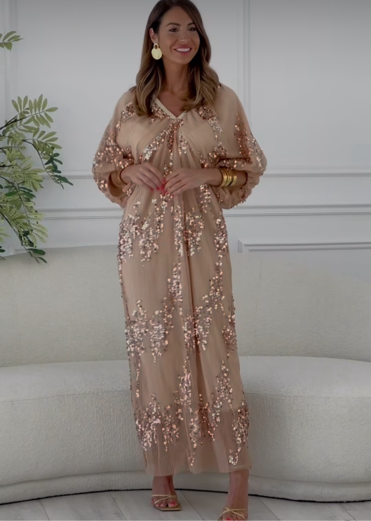 Vestito Long Dress nude in tulle foderato con paillettes vestibilita morbida comoda Made in Italy taglie 38 alla 56