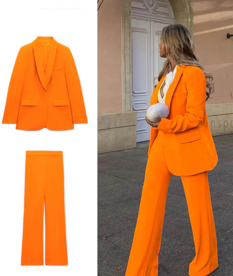 Tailleur ROMINA blazer con pantaloni palazzo più camicia bianca Made in Italy taglie dalla 38 alla 56