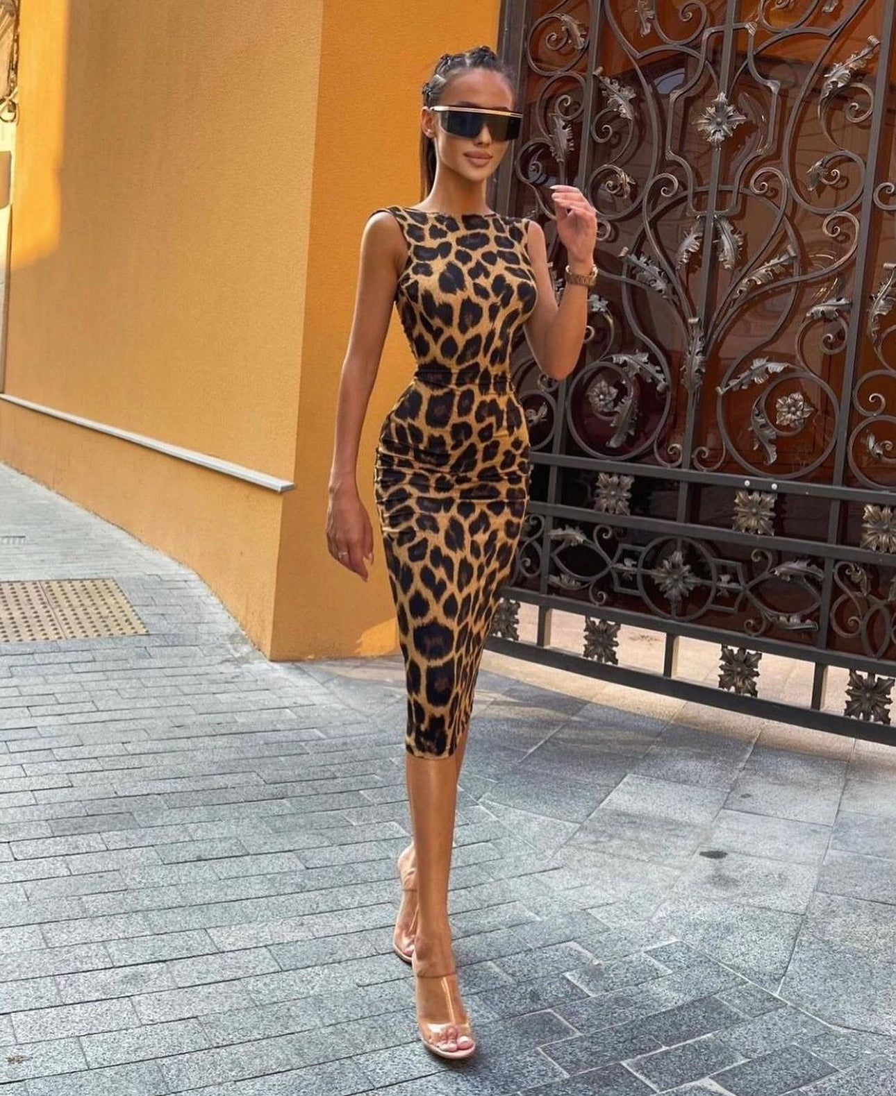 Dress cool leopardato in lycra