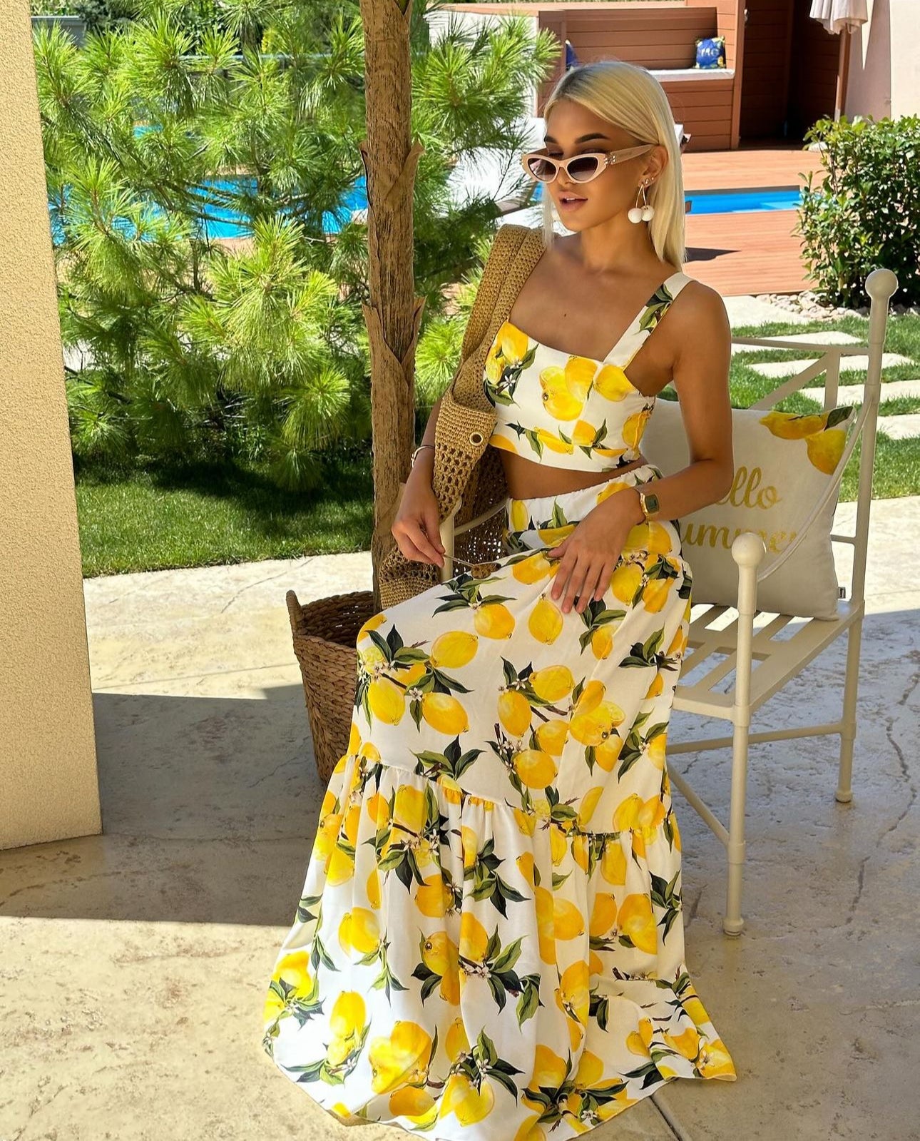 Coordinato Britney top e gonna con fantasia costiera amalfitana Made in Italy 🇮🇹 taglia dalla 38 alla 52