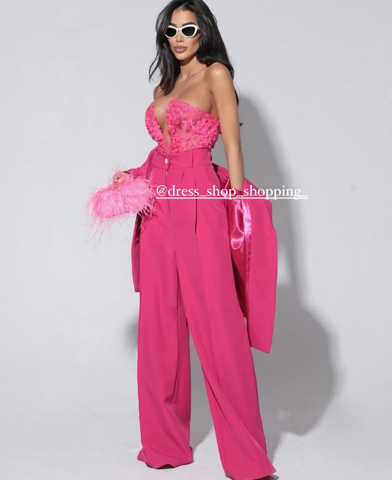 Tailleur Renata Giacca corpetto di pizzo e merletto e pantaloni palazz