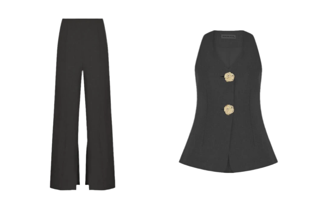 Tailleur OLIVIA smanicato con bottoni dorati imperiale