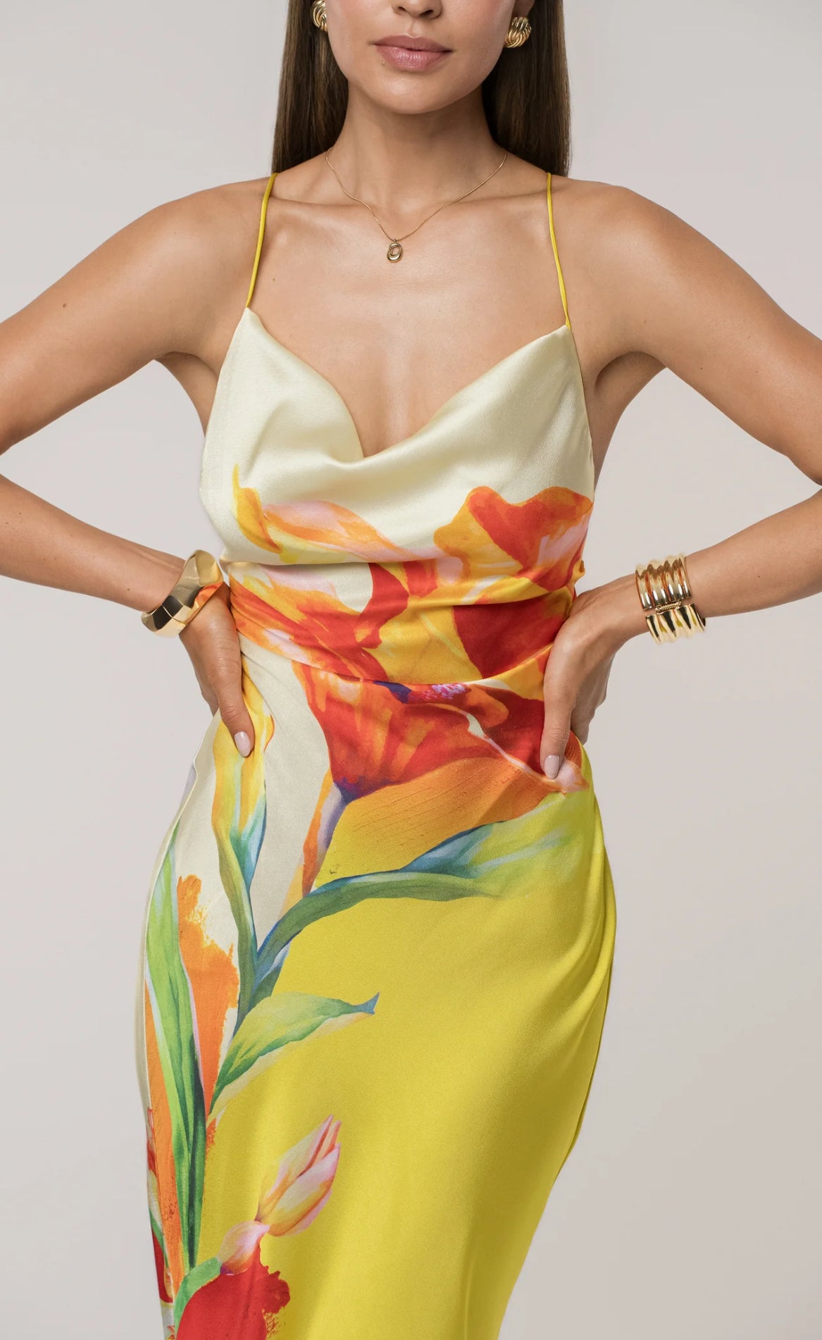 Abito JANETT SATIN FLORAL PRINT MAXI DRESS