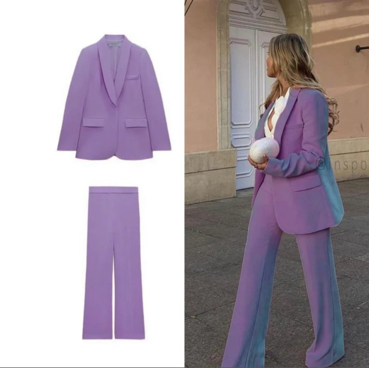Tailleur ROMINA blazer con pantaloni palazzo più camicia bianca Made in Italy taglie dalla 38 alla 56