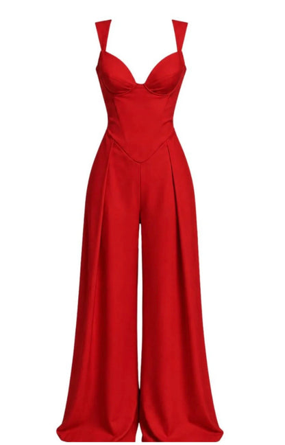 Jumpsuit Sartoriale a Gamba Larga questo capo combina la struttura audace di un bustier con la fluidità elegante dei pantaloni a gamba larga, creando una silhouette clessidra che esalta ogni figura.