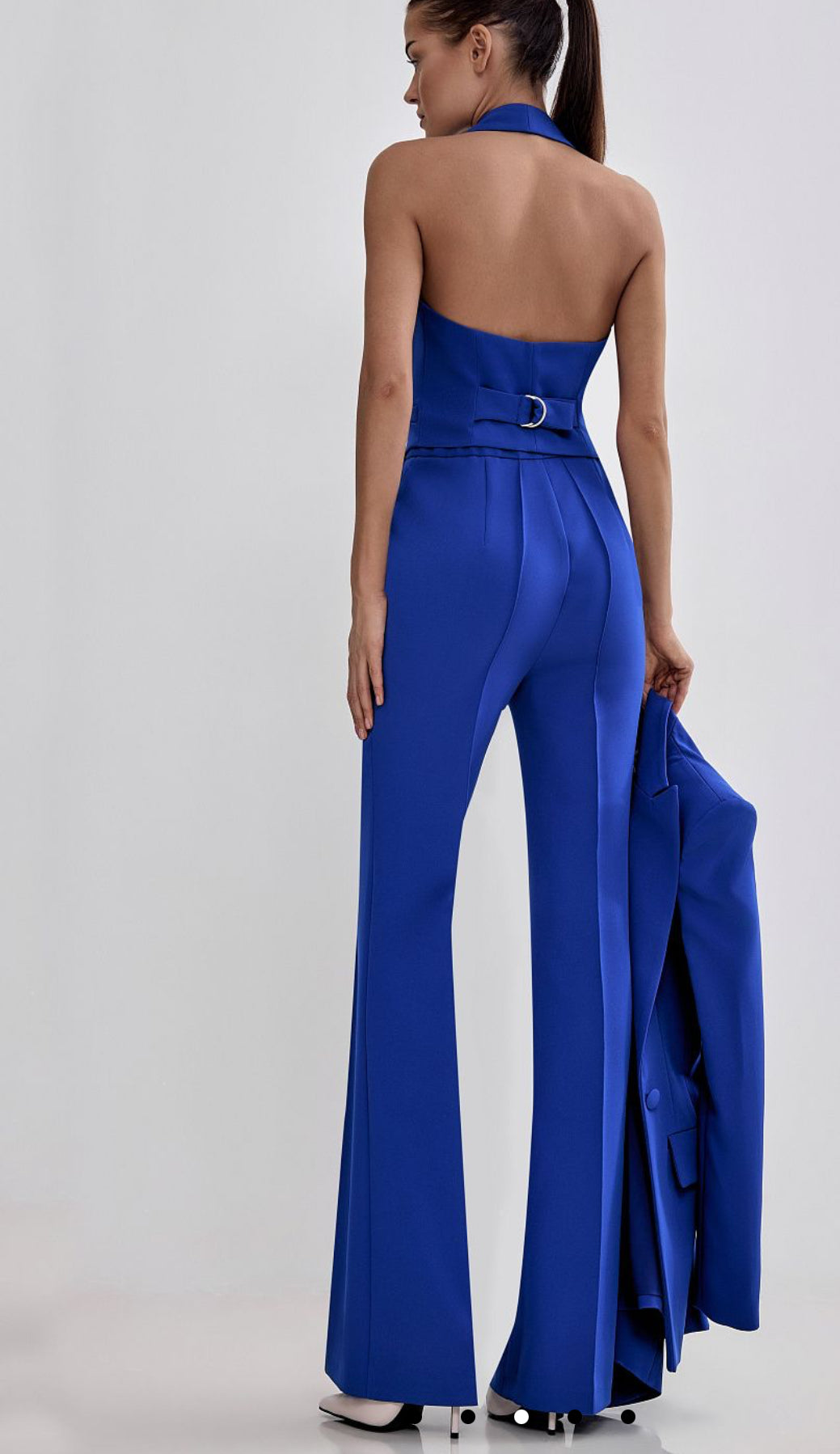 Tailleur Naomi blazer più gilet schiena scoperta pantaloni palazzo in coordinato