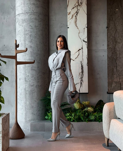Coordinato GAIA con camicia e pantaloni in tessuto punto Roma