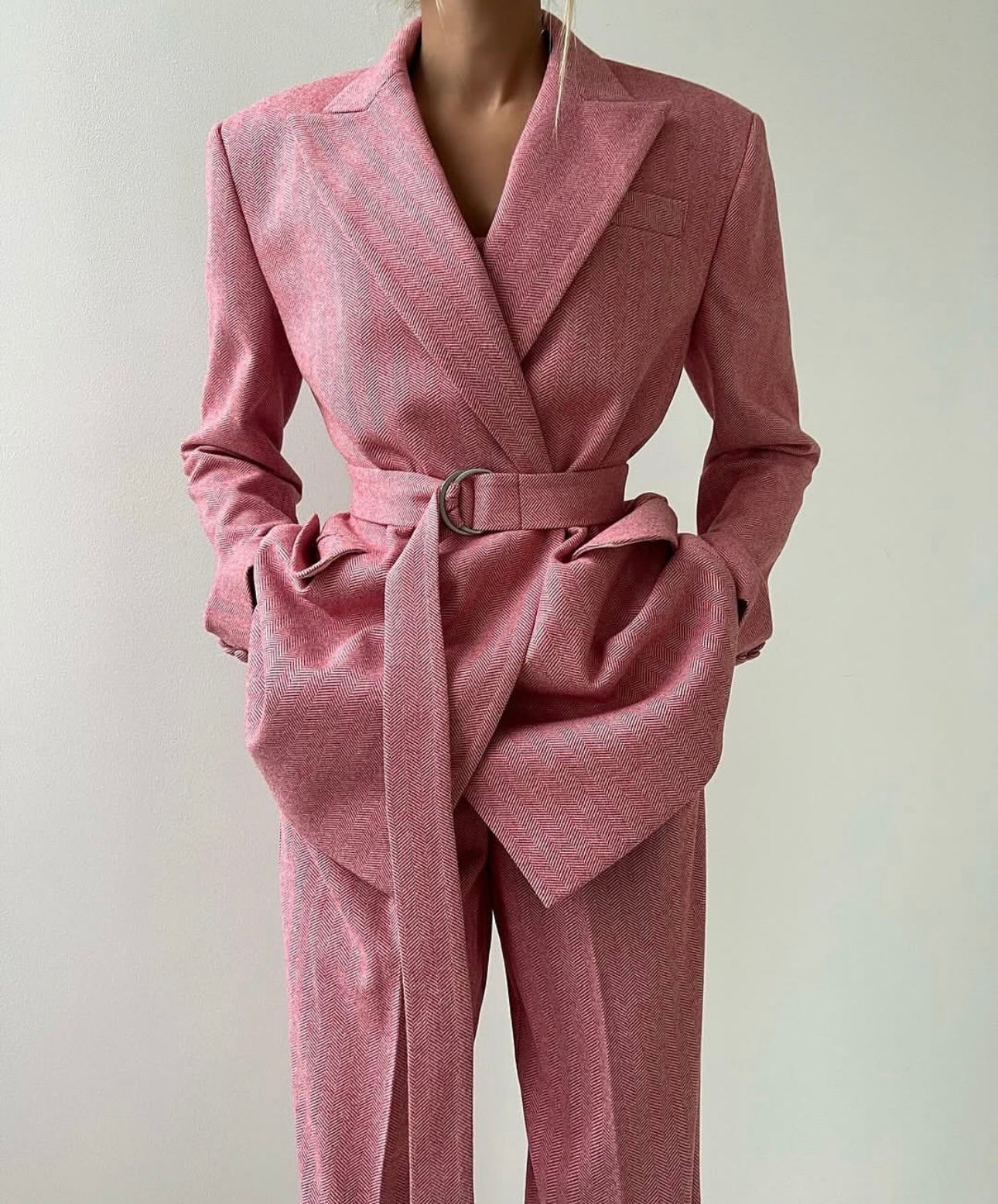 Tailleur NATASHA giacca corpetto pantaloni e cinta in coordinato in lana Made in Italy