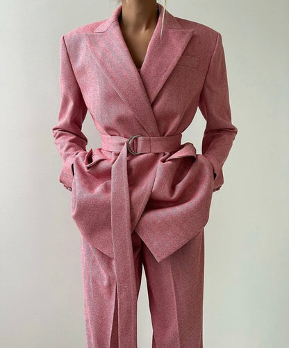 Tailleur NATASHA giacca corpetto pantaloni e cinta in coordinato in lana Made in Italy