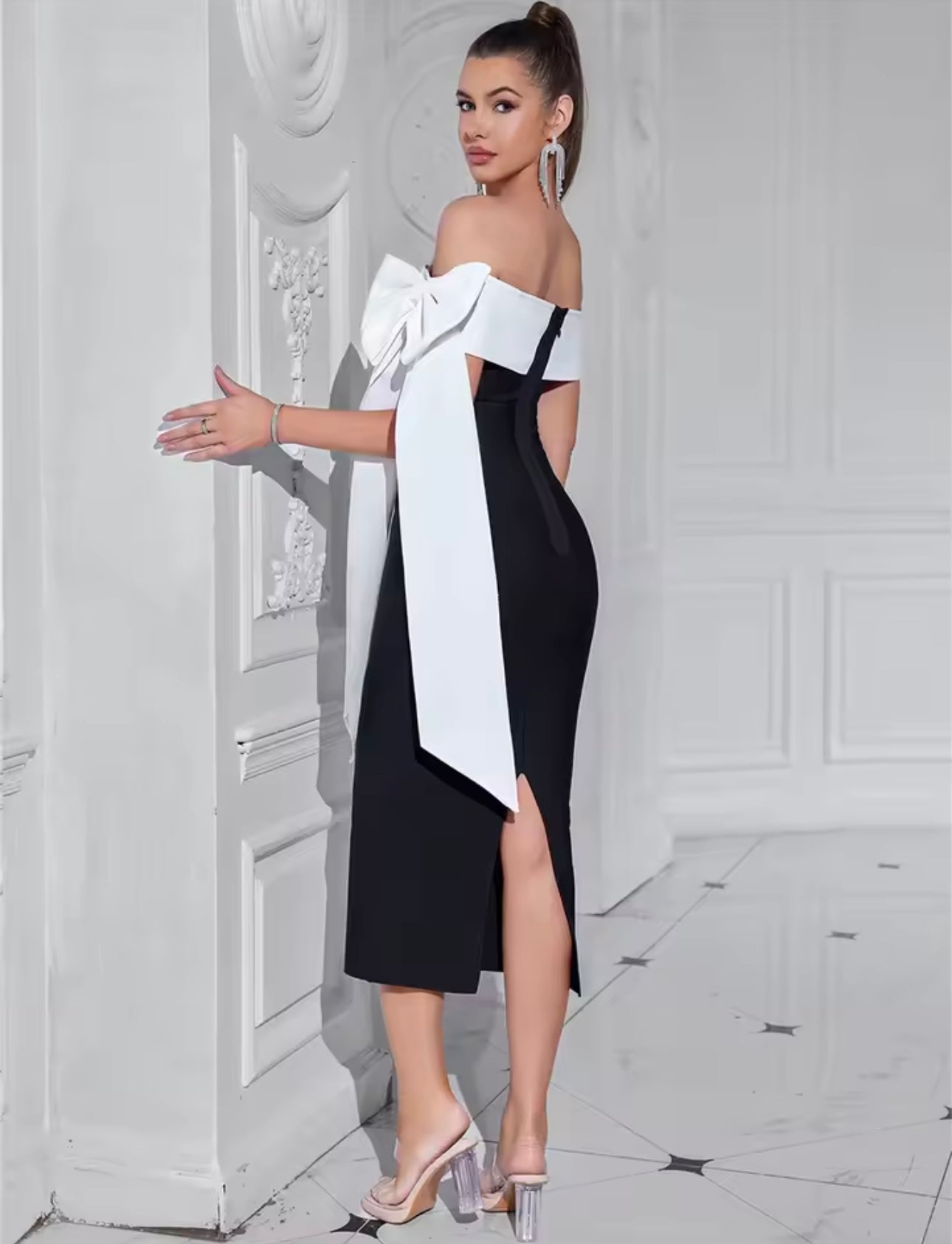 Long dress MONICA tubino elegante e raffinato con fiocco laterale