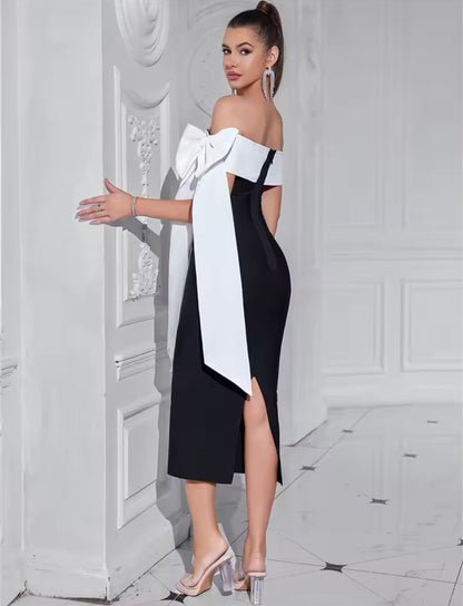 Long dress MONICA tubino elegante e raffinato con fiocco laterale