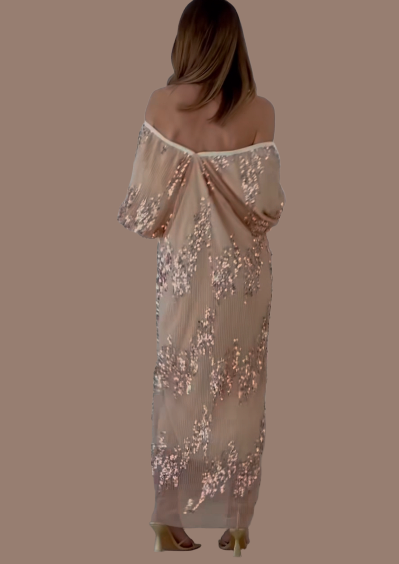 Vestito Long Dress nude  in tulle foderato con paillettes vestibilita morbida comoda Made in Italy taglie 38 alla 56