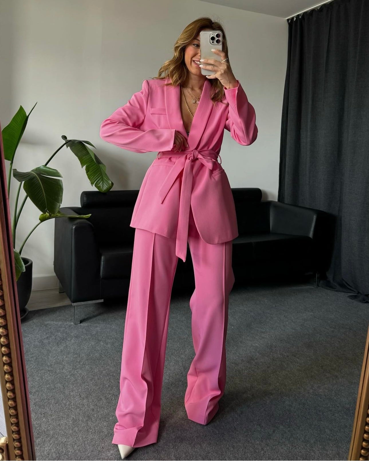 Tailleur LARA con cinta pantaloni palazzo in cotone rasato vestibilita morbida comoda Made in Italy 🇮🇹