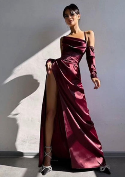 Vestito GINA con corpetto in raso spacco laterale e guanti