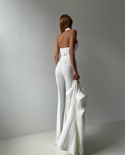 Tailleur Naomi blazer più gilet schiena scoperta pantaloni palazzo in coordinato