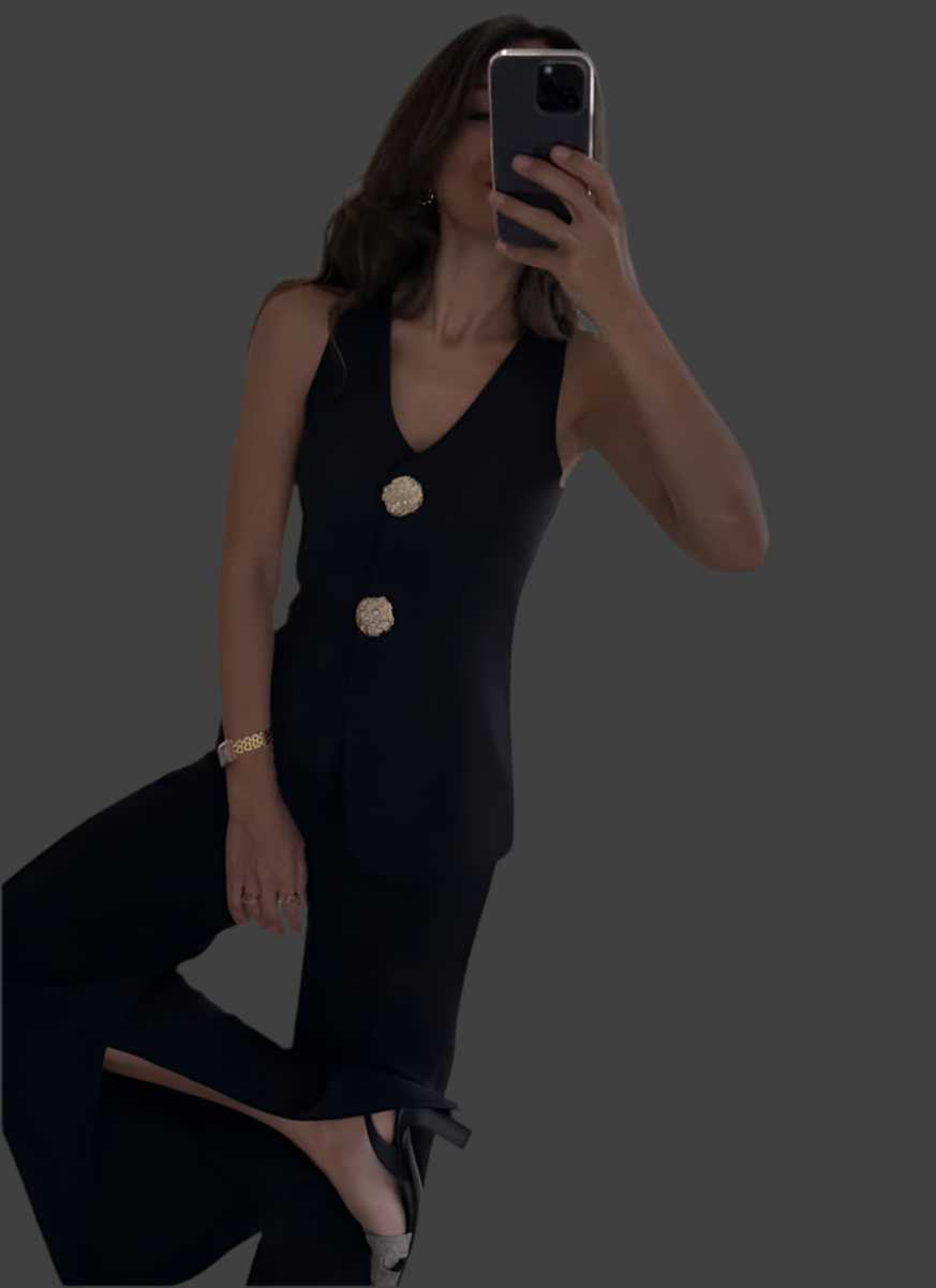 Tailleur OLIVIA smanicato con bottoni dorati imperiale