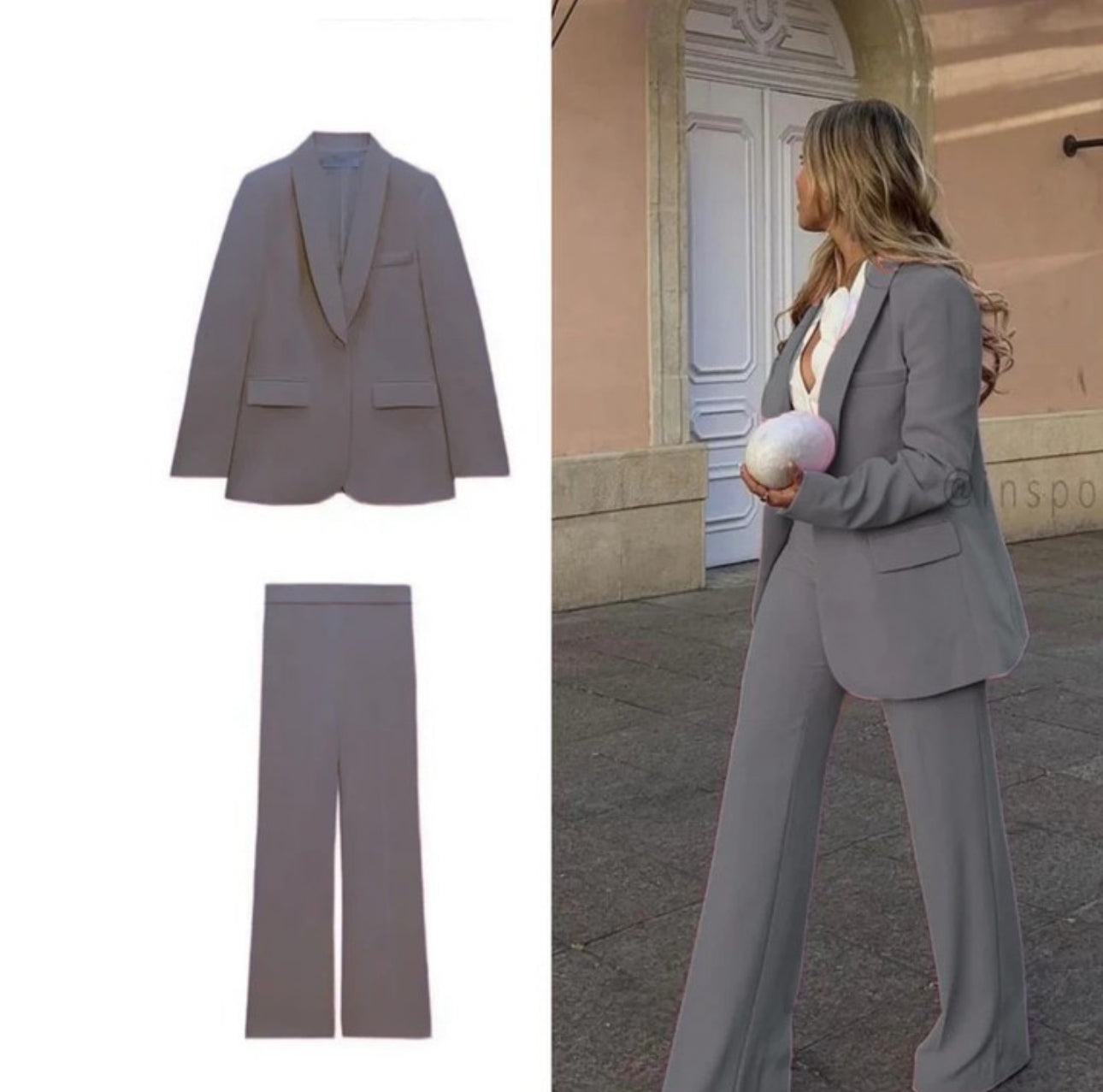 Tailleur ROMINA blazer con pantaloni palazzo più camicia bianca Made in Italy taglie dalla 38 alla 56