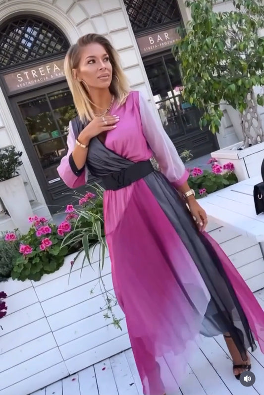 Vestito  LOREN in chiffon e velo taglio asimmetrico ideale per occasioni formali eleganti