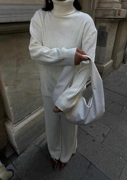 Coordinato Alice 100% lana rasata doppio collo con pantaloni con elastico in vita in coordinato