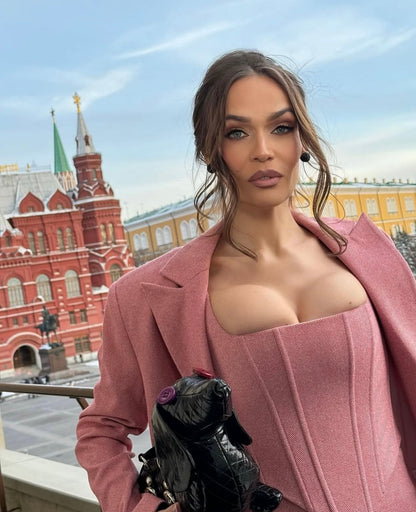 Tailleur NATASHA giacca corpetto pantaloni e cinta in coordinato in lana Made in Italy