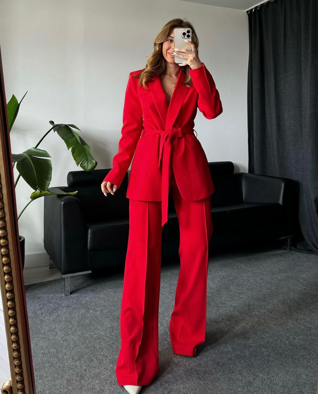 Tailleur LARA con cinta pantaloni palazzo in cotone rasato vestibilita morbida comoda Made in Italy 🇮🇹