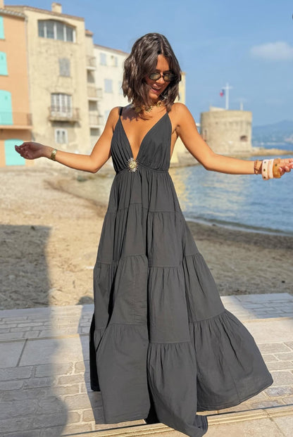 Abito SOLE in lino, perfetto per l'estate, disponibile in tutte le taglie da xs a XXL. Con elastico in vita e bretelle regolabili. Promozione limitata! Risparmia ora!