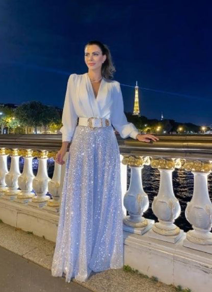 Set LORY Camicia Body più pantaloni paillettes vestibilita morbida comoda Made in Italy 🇮🇹