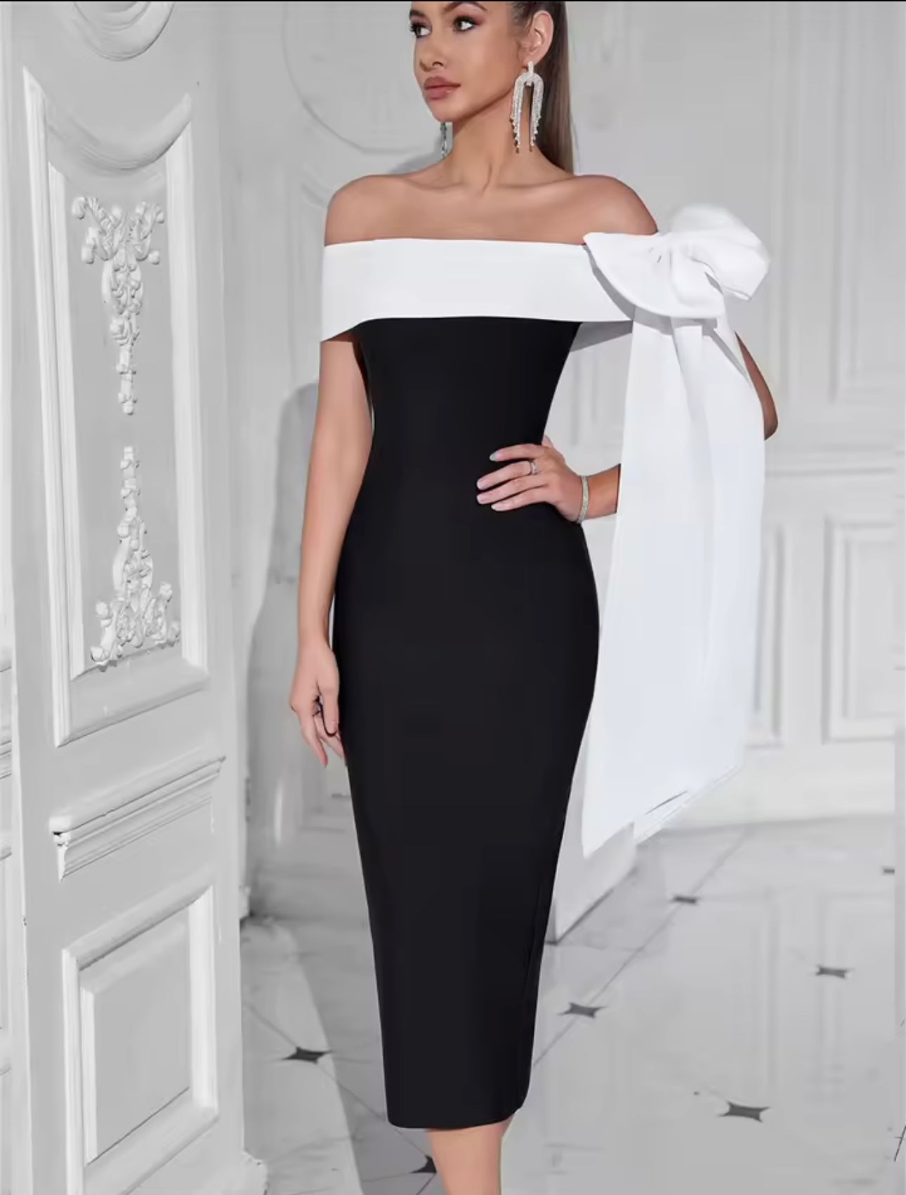 Long dress MONICA tubino elegante e raffinato con fiocco laterale