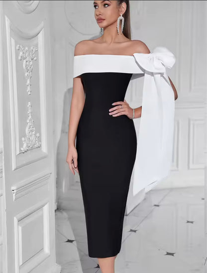 Long dress MONICA tubino elegante e raffinato con fiocco laterale