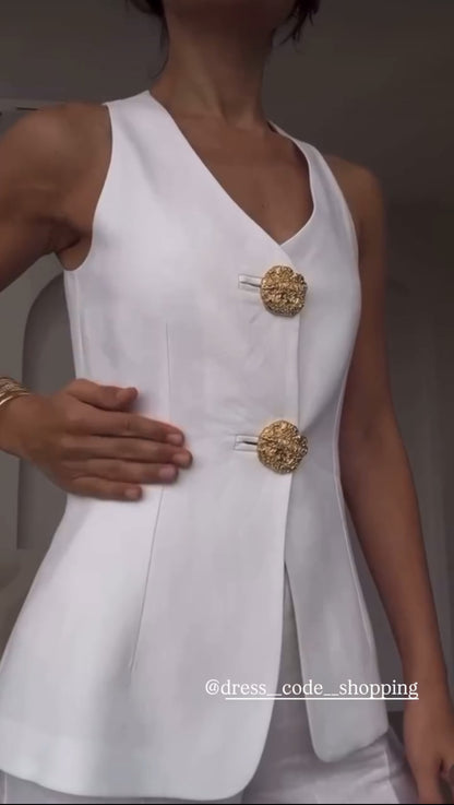 Tailleur OLIVIA smanicato con bottoni dorati imperiale