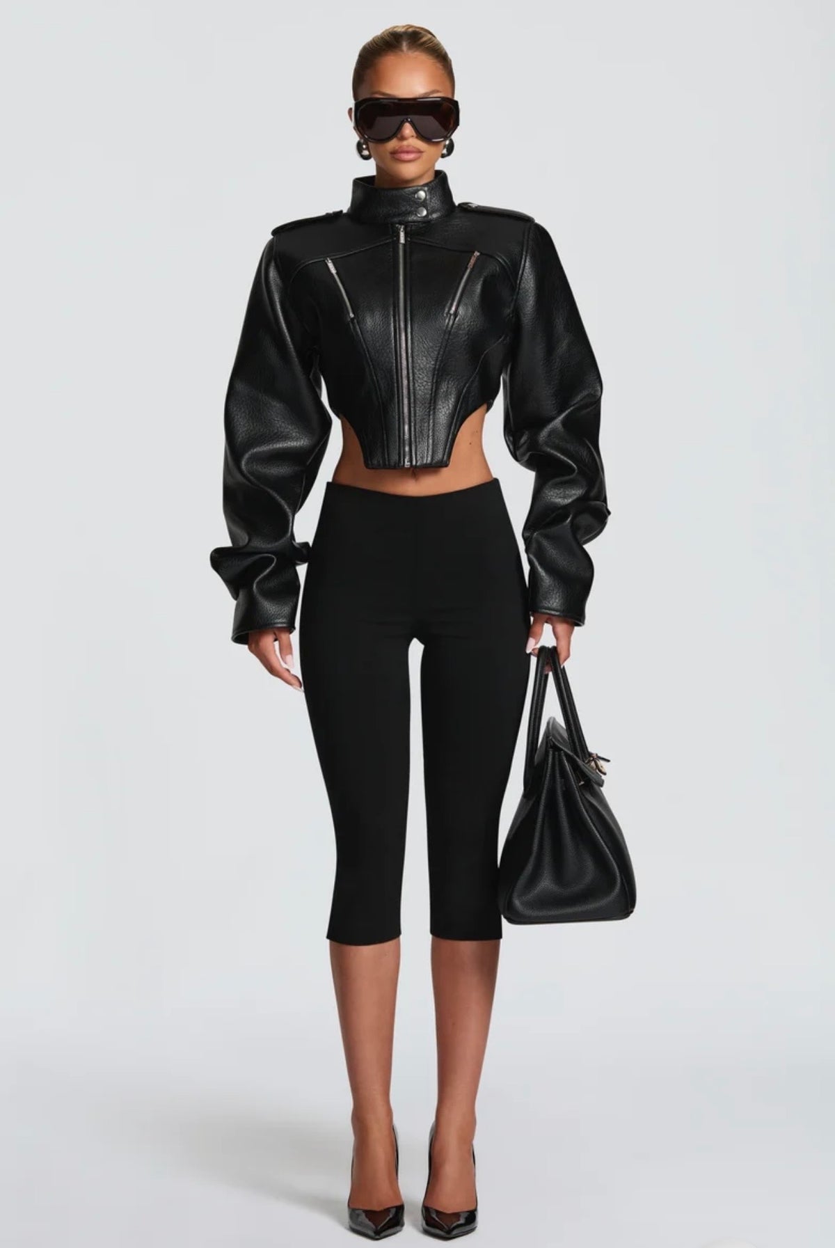 Giacca Cropped Corsetto in Pelle