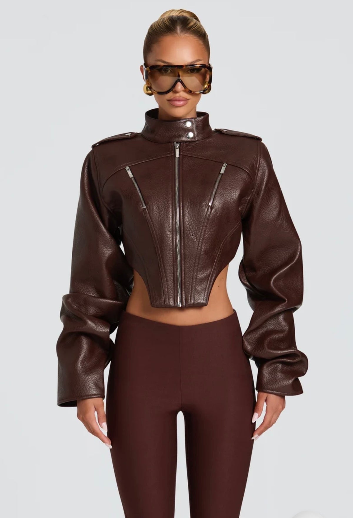 Giacca Cropped Corsetto in Pelle