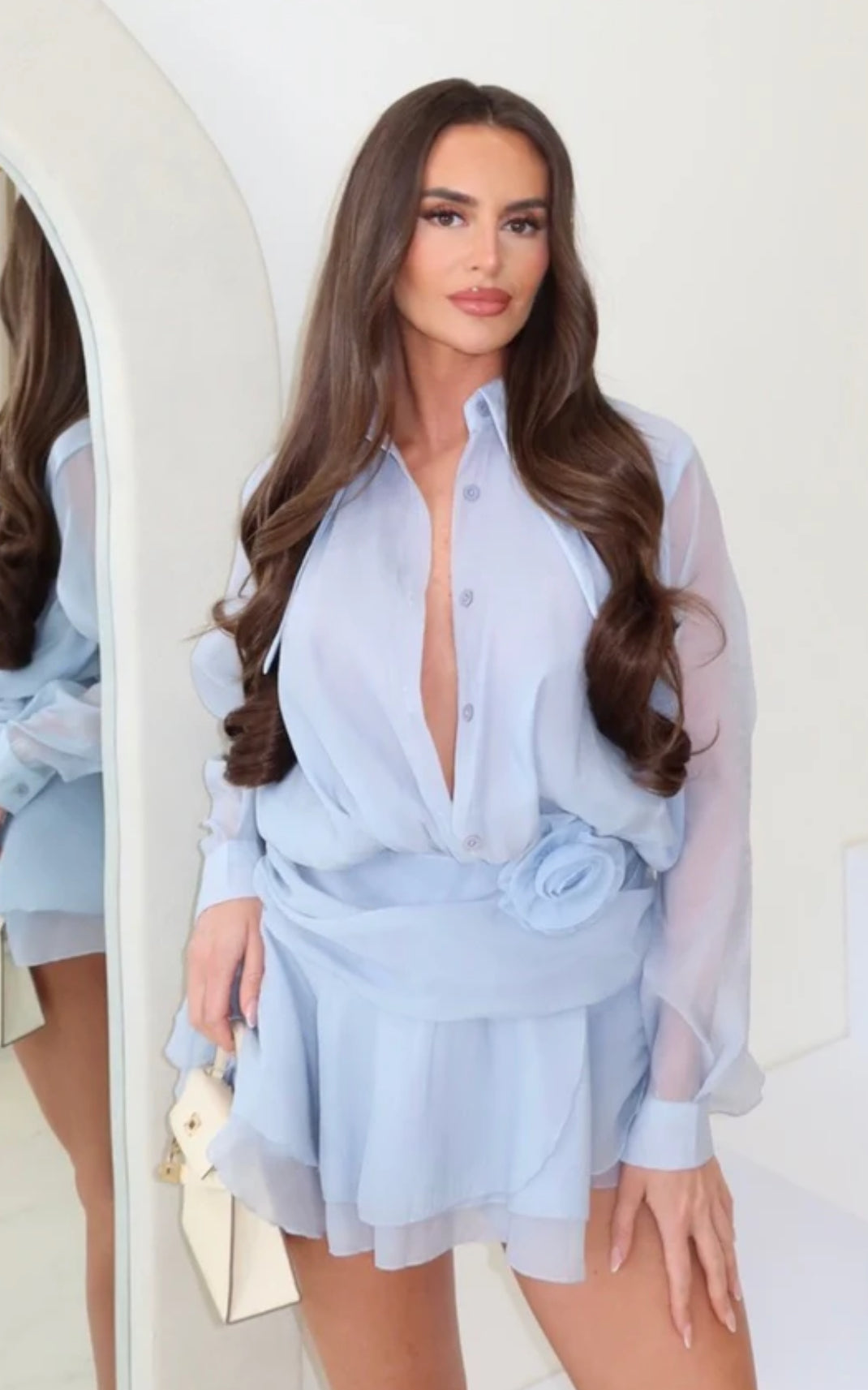 Vestito MIRANDA in chiffon con cinta a corda formato di rosa “SHIRT DRESS”
