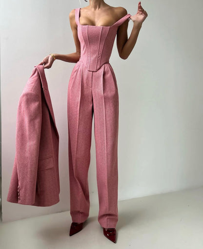 Tailleur NATASHA giacca corpetto pantaloni e cinta in coordinato in lana Made in Italy