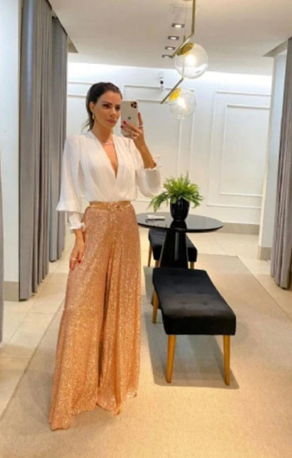 Set LORY Camicia Body più pantaloni paillettes vestibilita morbida comoda Made in Italy 🇮🇹