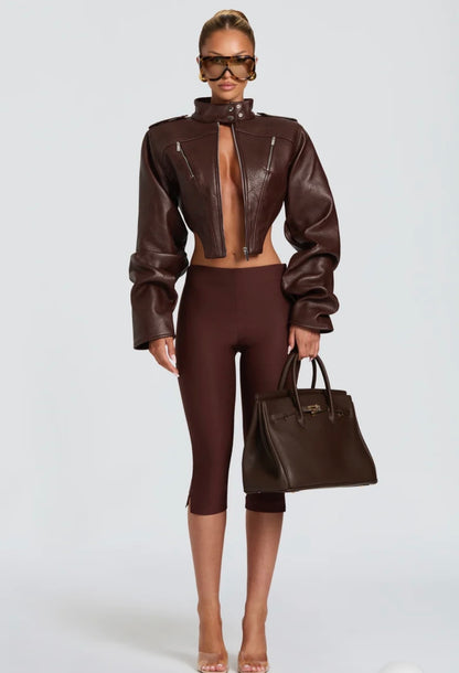 Giacca Cropped Corsetto in Pelle