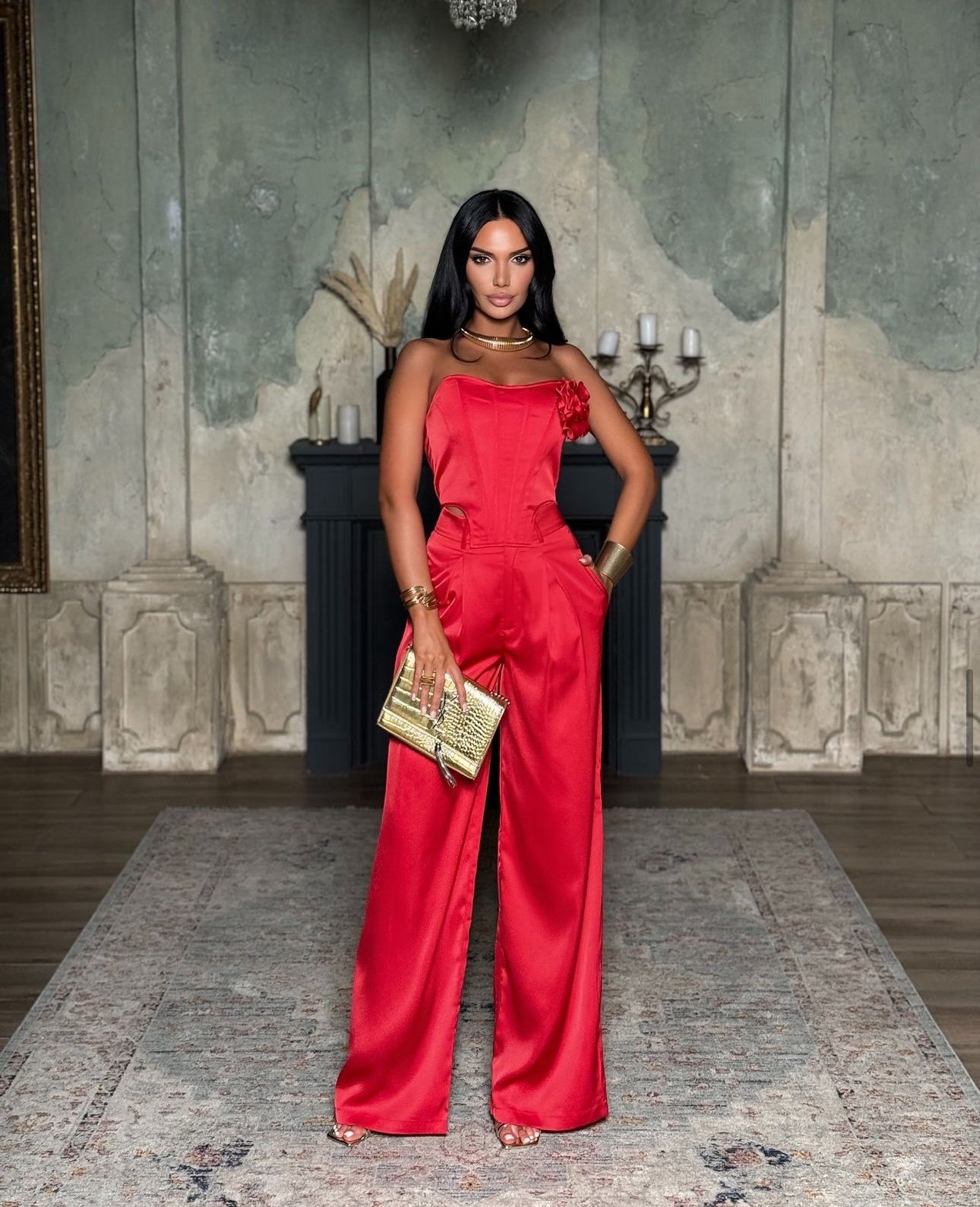 Set Emanuela corpetto e pantaloni palazzo coordinati in raso