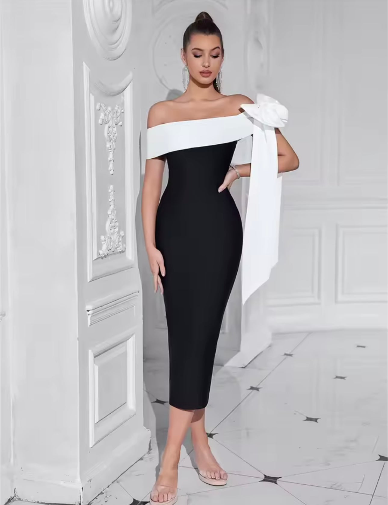 Long dress MONICA tubino elegante e raffinato con fiocco laterale