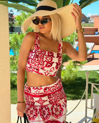 Coordinato Britney  top e gonna con fantasia costiera amalfitana Made in Italy 🇮🇹 taglia dalla 38 alla 52