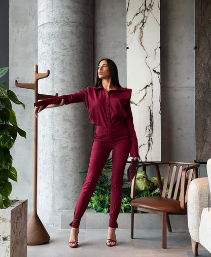 Coordinato GAIA con camicia e pantaloni in tessuto punto Roma