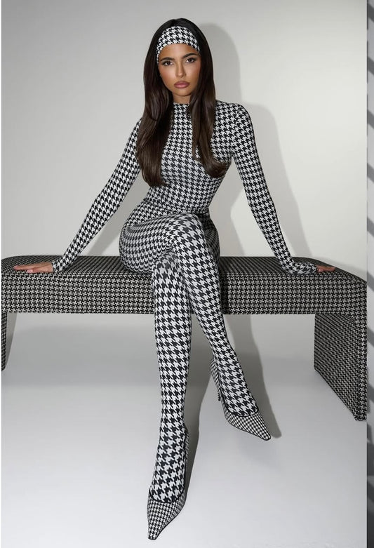 Jumpsuite ISA Pied de Poule con Fascia Coordinata