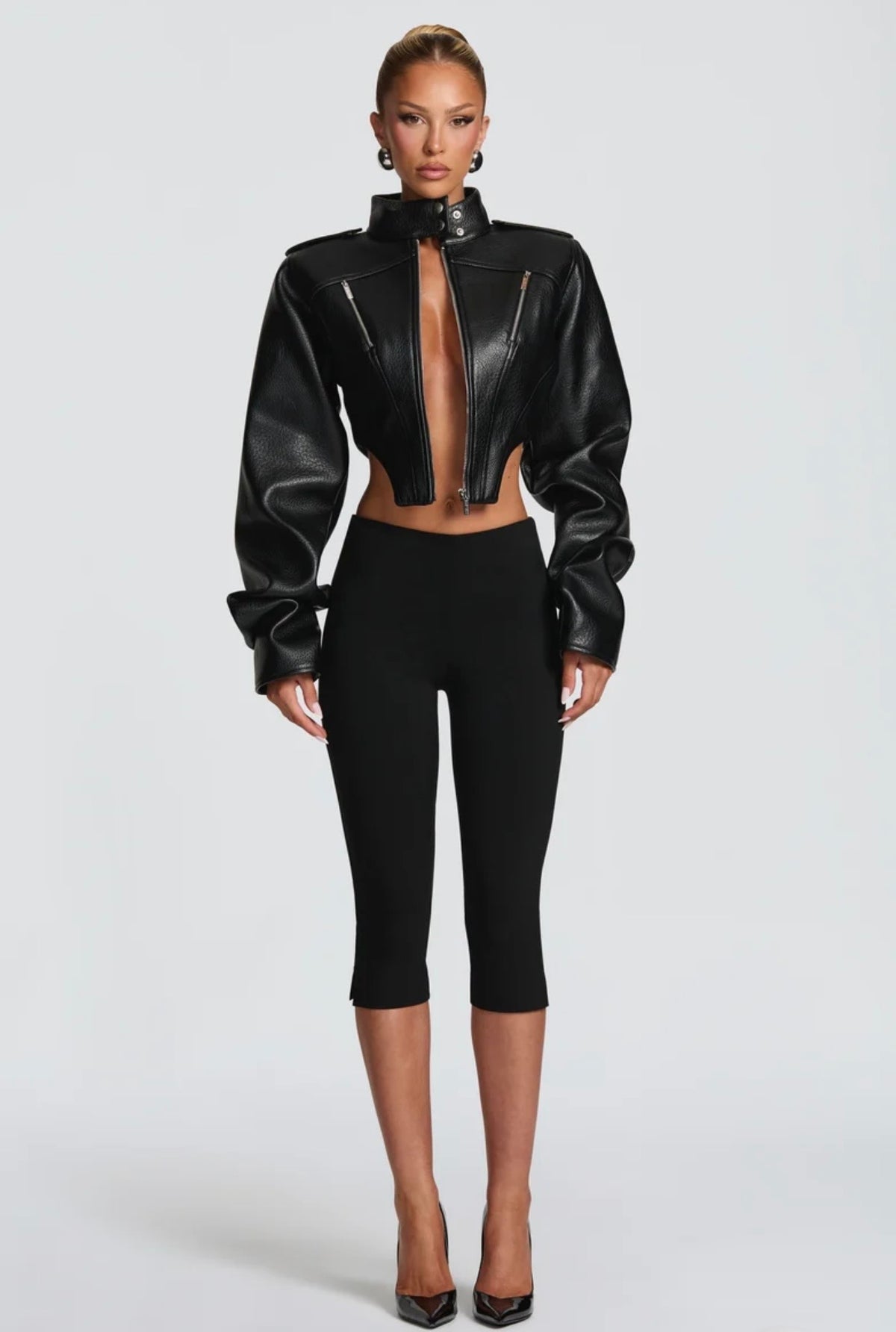 Giacca Cropped Corsetto in Pelle