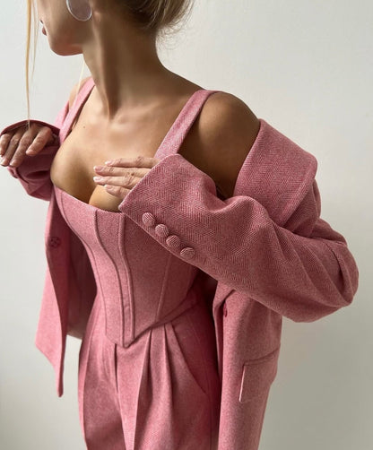 Tailleur NATASHA giacca corpetto pantaloni e cinta in coordinato in lana Made in Italy