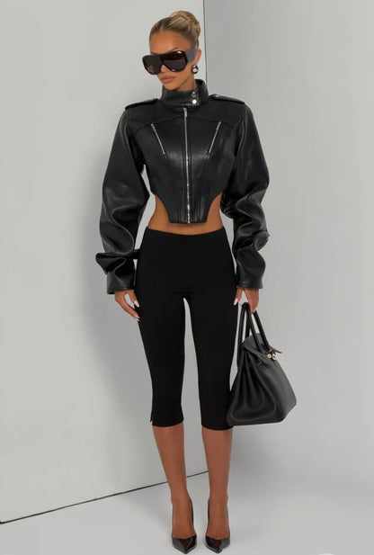 Giacca Cropped Corsetto in Pelle
