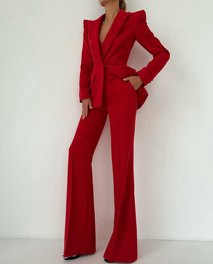Tailleur Naomi blazer più gilet schiena scoperta pantaloni palazzo in coordinato