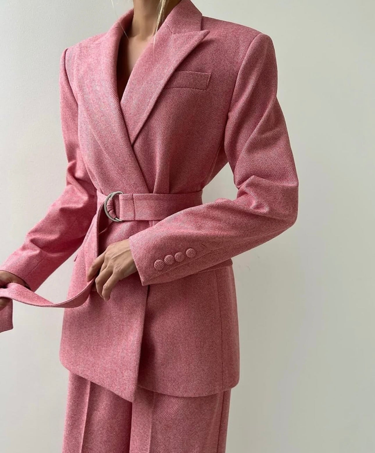 Tailleur NATASHA giacca corpetto pantaloni e cinta in coordinato in lana Made in Italy