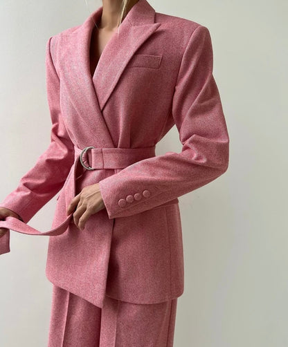 Tailleur NATASHA giacca corpetto pantaloni e cinta in coordinato in lana Made in Italy