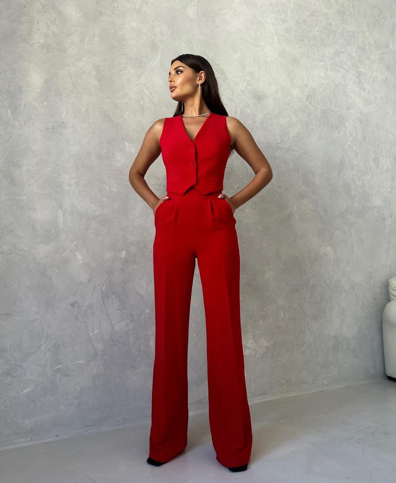 Tailleur MARCELLA Giacca gilet e pantalone a palazzo in coordinato tessuto leggermente elasticizzato ottima vestibilita Made in Italy 🇮🇹